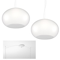 Lampadario grande luminoso decentrabile design 2 cupole da 55cm vetro bianco 6 luci E27 1218/S2-S55-