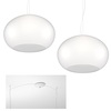 Lampadario grande luminoso decentrabile design 2 cupole da 55cm vetro bianco 6 luci E27 1218/S2-S55-