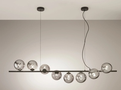 Lampadario moderno nero opaco design avvolto sfere vetro fume 41875 COLORI E LUCI