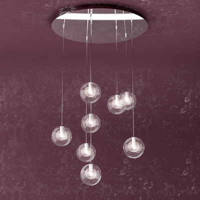 Lampadario design 8 sfere vetro trasparente pendenti 1098/S8-TR WILLOW TOP LIGHT