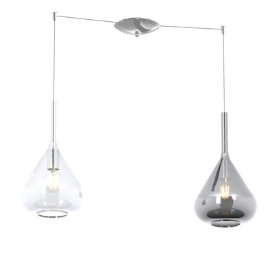 Lampadario 2 luci decentrabili vetro ampolla trasparente fum&egrave; 1177CR/S2-S-TF KONA TOP LIGHT