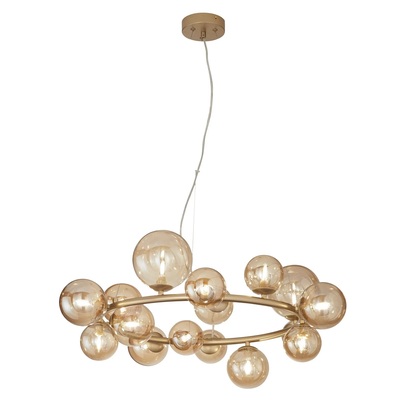 Lampadario con cerchio oro satinato avvolto da 16 sfere vetro ambra 41870 COLORI E LUCI