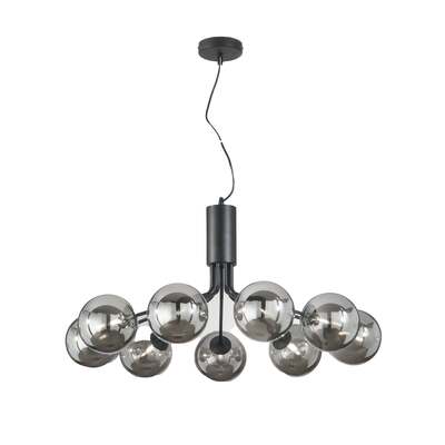 Lampadario a sospensione nero design rotondo 9 sfere vetro fume 41877 COLORI E LUCI