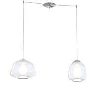 Lampadario 2 luci doppio vetro trasparente e bianco design  43309