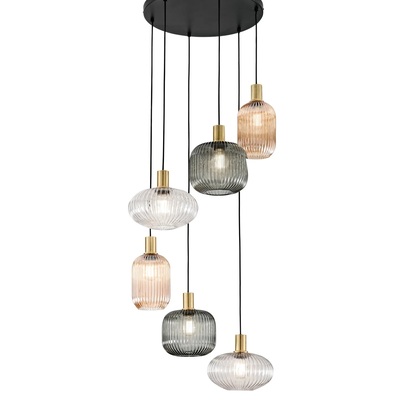 Lampadario trasparente ambra fum&egrave; 6 vetri eleganti trasparenze  43861