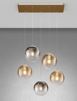 Lampadario a sospensione 5 sfere alte e basse ambra e bronzo  42500