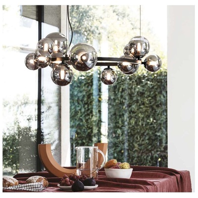 Lampadario design grande 85cm moderno nero globetti fum&egrave; PERLAGE SP14 FUME IDEAL LUX