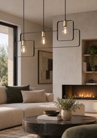 Lampadario moderno 3 luci nero e oro con cornici sovrapposte soggiorno  45574