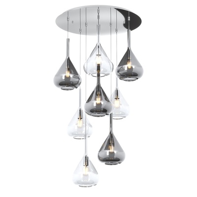 Grande lampadario a grappolo rotondo con 8 vetri ampolla trasparenti e cromo 1177CR/S8-T-TF TOP LIGH