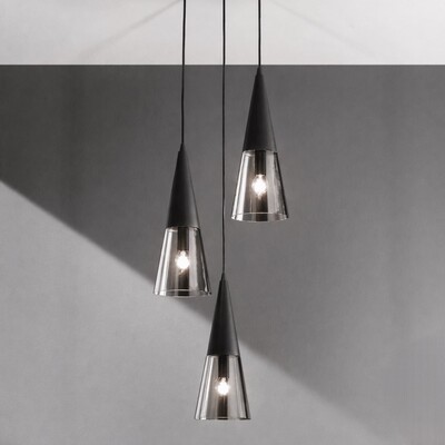 Lampadario cascata nero design 3 coni neri fum&egrave; tavoli e stanze urban chic  44724