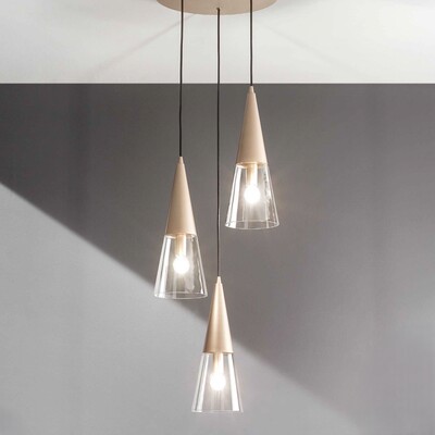 Lampadario cascata dorata 3 coni ritmo elegante luminoso e compatto  44725