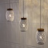 Lampadario a sospensione 3 luci metallo bianco e basette in legno  41822