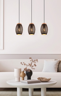 Lampadario diffusore nero opaco interno oro intagli di metallo 3 luci  41824