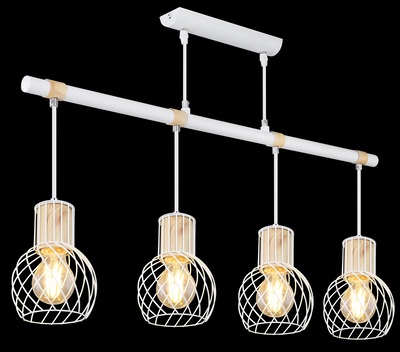 Lampadario 4 luci bianco moderno con legno fili e griglie 54012-4H GLOBO LIGHTING
