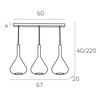 Immagine aggiuntiva di Lampadario a sospensione lineare 3 vetri trasparente e cromo 3 luci  42655