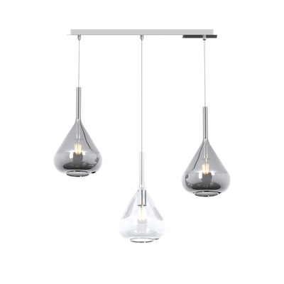 Lampadario a sospensione lineare 3 vetri trasparente e cromo 3 luci 1177CR/S3-R-TF TOP LIGHT
