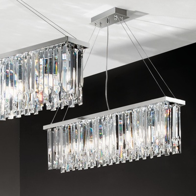 Lampadario con gocce di cristallo moderno lungo 87cm lineare  43921
