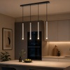 Particolare di Lampadario moderno lineare 4 tubicini in linea retta metallo nichel  42793