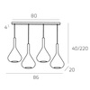 Immagine aggiuntiva di Lampadario lineare a 4 luci vetro ampolla colorato  42659
