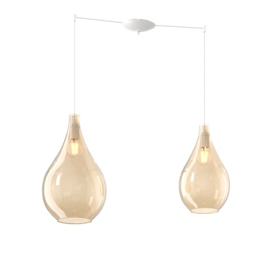 Lampadario a sospensione 2 luci distanziabili vetro goccia piccolo e grande ambra  41644