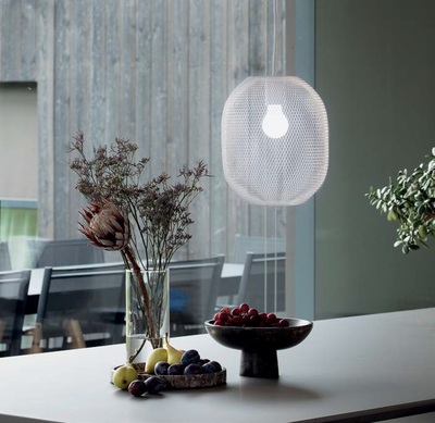 Lampadario a Sospensione Bianco piccolo d24 in Rete Metallica ovale NET SP1 D24 BIANCO IDEAL LUX