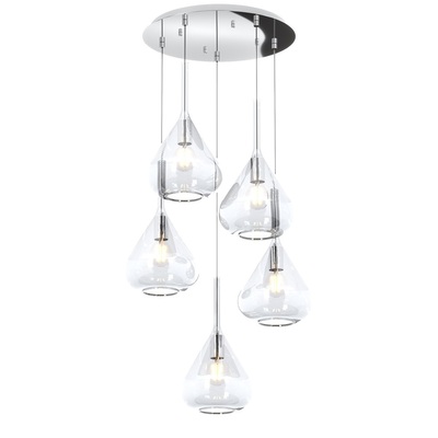 Lampadario moderno 5 vetri ampolla trasparenti a grappolo base cromo 1177CR/S5-T-TR KONA TOP LIGHT