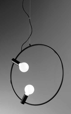 Lampadario a sospensione cerchio 60 cm nero opaco 2 lampadine a vista SO.BOLLA/2-NERO ONDALUCE