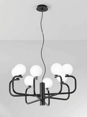 Lampadario contrasto nero bianco curve morbide 8 luci  45002