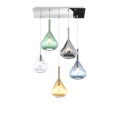 Lampadario con 5 ampolle colorate in vetro 1177CR/S5-R-MC TOP LIGHT