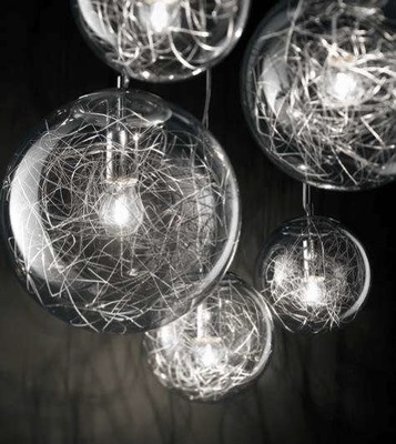 Lampadario grande con 5 sfere trasparenti grandi e piccole con fili metallici MAPA MAX SP5 IDEAL LUX