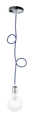 Pendel cavetto stoffato blu e portalampade cromo lampadina a vista 39572 LUCI MODERNE