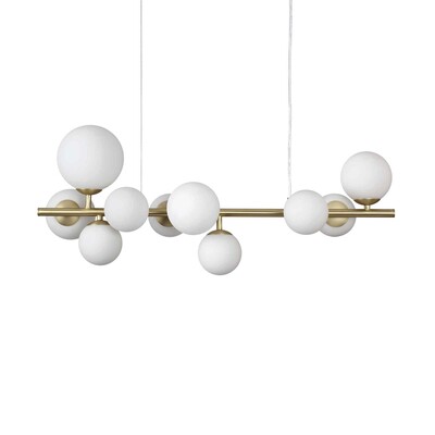 Lampadario moderno lungo ottone satinato sfere vetro bianco 10 luci PERLAGE SP10 OTTONE IDEAL LUX