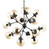 Particolare di Lampadario moderno nero con catena e 18 sfere trasparenti ambrate KEPLER SP18 IDEAL L