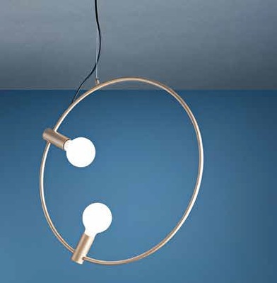 Lampadario moderno cerchio metallo oro satinato 60cm 2 luci E27 SO.BOLLA/2-ORO ONDALUCE