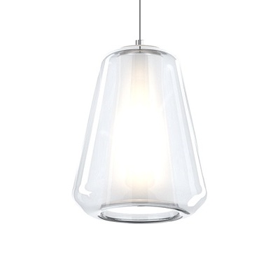 Lampadario cono vetro trasparente e bianco piccolo design impatto  43295