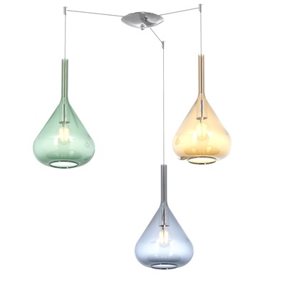 Lampadario moderno 3 luci con fili e vetri colorati blu verde e ambra 1177CR/S3-S-MC KONA TOP LIGHT