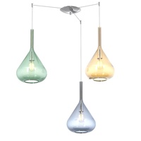 Lampadario moderno 3 luci con fili e vetri colorati blu verde e ambra 1177CR/S3-S-MC KONA TOP LIGHT