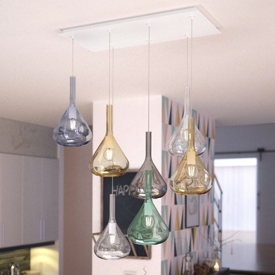 Lampadario a sospensione 7 luci vetri ampolla multicolore grappolo  42669