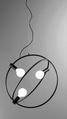 Lampadario a sospensione due cerchi neri 60cm 3 luci a vista SO.BOLLA/3-NERO ONDALUCE