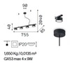 Immagine aggiuntiva di Lampadario nero minimale lineare 4 luci cilindretti 75,5cm MINOR LINEAR SP4 I