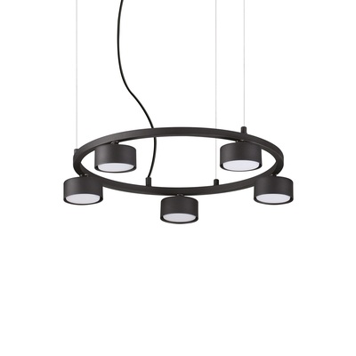 Lampadario cerchio rotondo nero 5 cilindretti lampadine MINOR ROUND SP5 IDEAL LUX