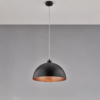 Lampadario a sospensione cupola 35cm nera interno rame Stile Urban Chic MARCUS LUCI E COLORI