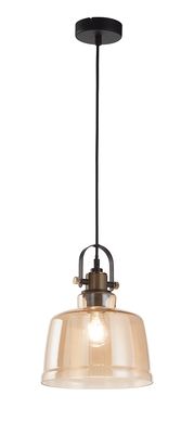 Lampadario piccolo vetro ambra trasparente 23cm attacco nero e brunito VINTAGE PERENZ