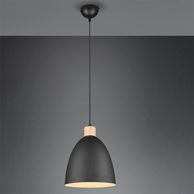 Lampadario cupoletta in metallo nero opaco dettaglio legno 41910 JAGGER LUCI MODERNE