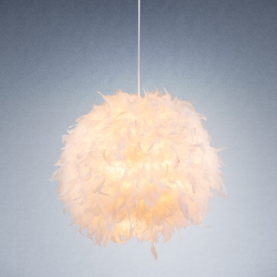 Lampadario fashion piume bianche svolazzanti sfera 45cm piccola camera o salotto  42792