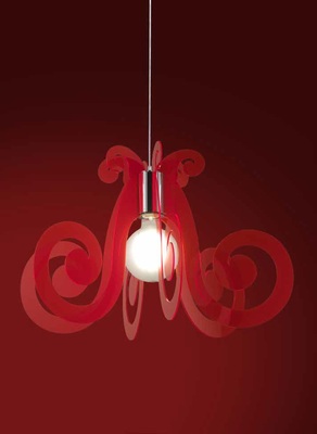 Lampadario moderno rosso fluorescente ricciolo acrilico MI/S/64/RF MIZAR LINEA ZERO