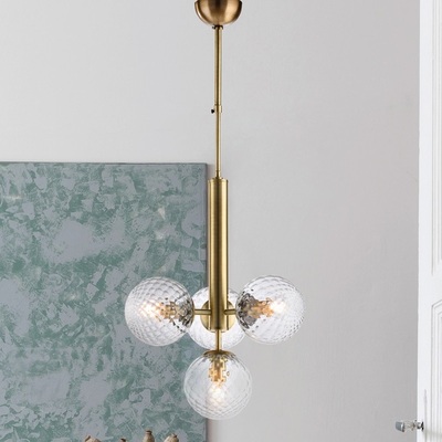 Lampadario bronzato 4 sfere trasparenti linea a V vetro trasparente artistico  43676