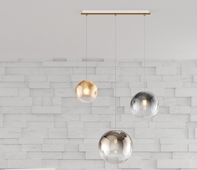 Lampadario con 3 sfere sfalsate pendenti fum&egrave; ambra bronzo  42493