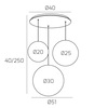 Immagine aggiuntiva di Lampadario moderno 3 sfere vetro design 30/25/20cm grappolo  42492