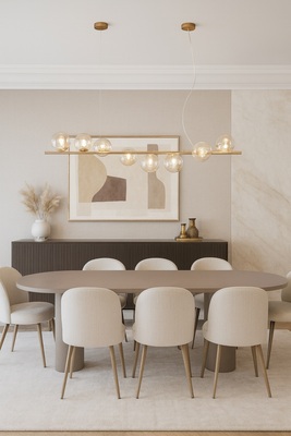Lampadario lungo sfere di vetro barra oro satinato avvolto da 8 sfere 41874 LUCI MODERNE